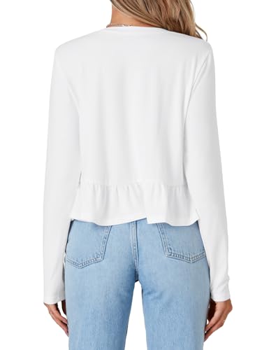 Vrtige Women's Casual V Neck Long Sleeve Peplum Ruffle Hem Babydoll Blouse Shirt Crop Top2