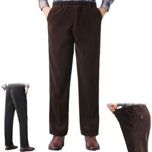Elastic Waist Pants for Elderly Men, Older Men Fall Cotton Pull On Corduroy Casual Straight Leg Pants for Seniors