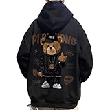 [Luxe Relax] ベア パーカー グラフィック プリント カジュアル ストリート 長袖 秋冬 アウトドア メンズ ペアパーカー ジップアップパーカー ジップパーカー 地味 地雷 地雷系 サブカル ゆめかわ ゆめかわいいおしゃれ オシャレ あったか 防寒 風に強い おもしろい 上品 個性的 オシャレナ キメる ビター系 楽チン 秋 あき オータム 秋用 秋服 ブラック 4A-L22-BKL