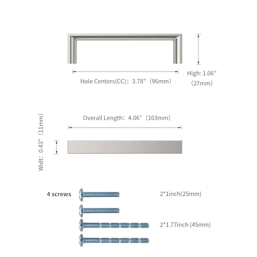 Image of 10 Pack 3.75 Inch(96mm) Kitchen Cabinet Handles Brushed Satin Nickel Cabinet Pulls Kitchen Cabinet Hardware Drawer Pulls for Dresser Cupboard Wardrobe