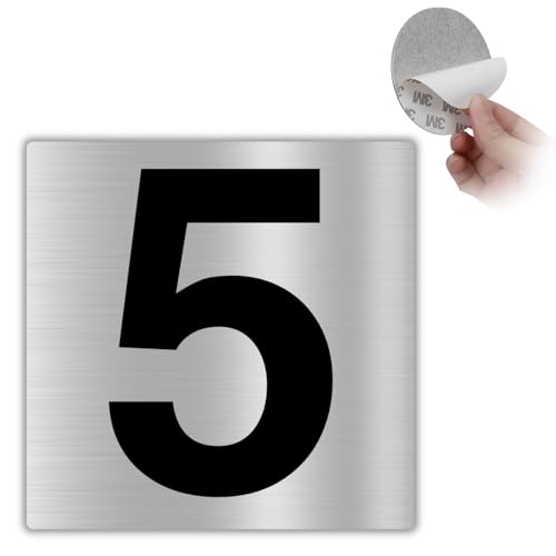 LEIASA | Hausnummer Aufkleber - 10 x 10 cm - Aluminium - Nº 5 - Nummer Apartment Hotel - Türnummerierung - Außen und Innen - Türnummer - Nummer 5 (Zahl 5)