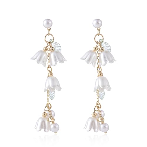 QIAOLEHUI Orchid Flower Dangle Drop Hook Earrings Pearl Crystal Threader