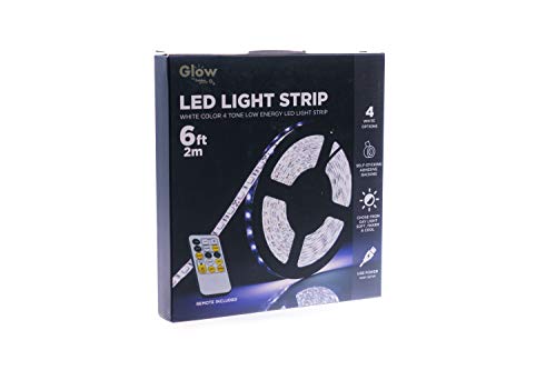 Gabba Goods Glow LED Strip Lights for Bedroom Kitchen DIY Projects White Light with Remote Control 6 Foot (White, 6 ft)