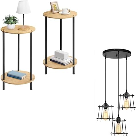 SEHERTIWY Small Round Table Set of 2, Industrial 3-Light Pendant Light Fixtures Cover