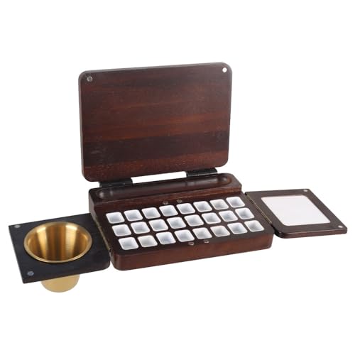 Wooden Watercolor Palette, 24 Grids Palette Box Portable Walnut Paint Tray for Watercolor, Gouache, Acrylic Paint