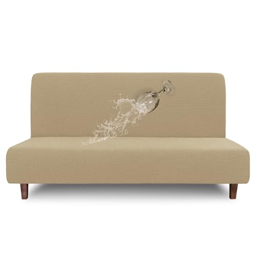 Easy-Going 100% Waterproof Futon Cover, Dual Waterproof Couch Cover for Futon, Stretch Jacquard Sofa Cover, Leakproof Furniture Protector for Kids, Pets, Dog and Cat (Medium, Sand)