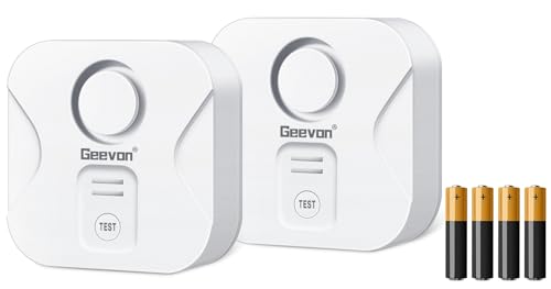 Geevon 2 Pack Water Leak Detectors for Home, 100dB Loud Water Alarm Sensor Leak Detection with Drip Alert for Basements, Laundry Rooms, Kitchen, IP56 Waterproof(Battery Included)