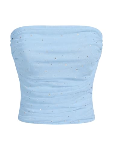 Image of Floerns Women's Rhinestone Sleeveless Bandeau Party Corset Strapless Tube Sequin Top