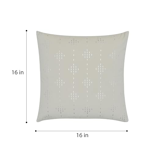 Image of Wakefit Designer Cushion Cover | 16x16 inch | Velvet Foil Print Fabric | Machine Washable | Pack of 1 | Twinkel Silver | Beige Fabric & Silver Print