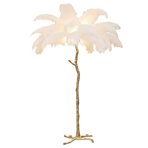 LZCFJDFM Lámpara de pie natural de plumas de avestruz, lámpara de pie simple moderna para dormitorio y sala de estar, cuerpo de la lámpara, incluye 3 bombillas/blanco incluye 3 bombillas, 120 cm Cover