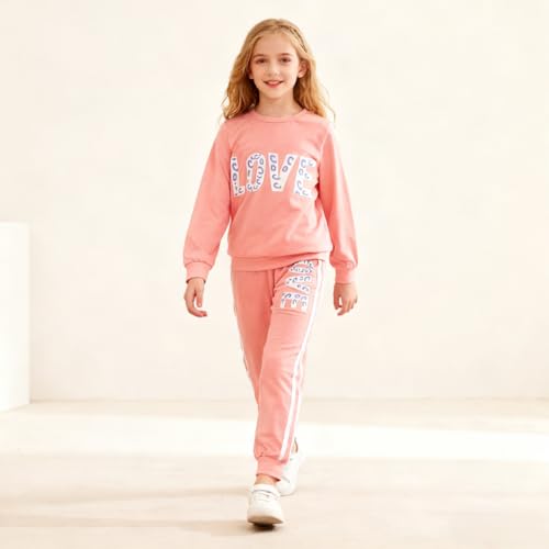 Image of Tween Girl's Letter Print Top + Jogger Pants 2 Piece Outfit Set Kids Clothing, Sizes 6-14 Years
