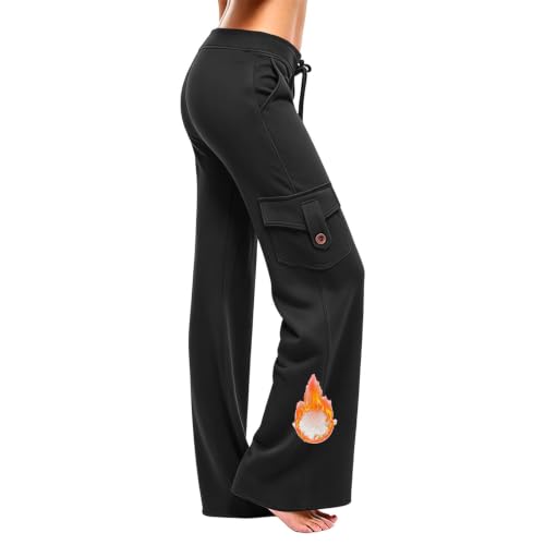 YMADREIG Womens Fleece Lined Sweatpants High Waisted Flare Yoga Pants | Thermal Winter Workout Pants, Soft Sherpa Lining, Drawstring Cargo Pants with Pockets, Flare Leg, Cold Weather Activewear - image 1