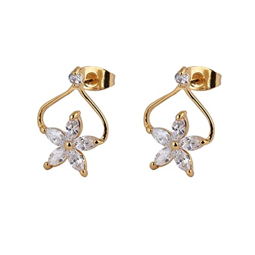 Boucles d'oreilles fleur Moissanite or jaune 14K cadeau idéal femme