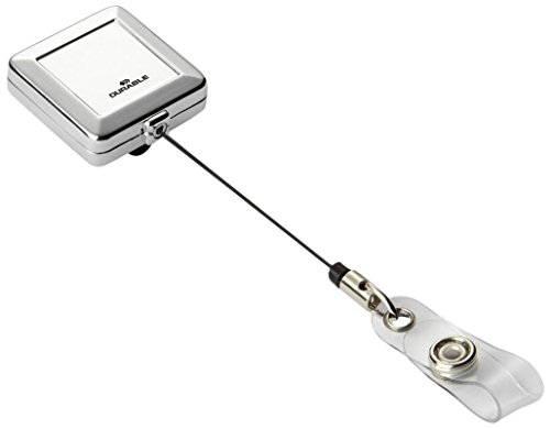 Durable 832523 - Chiocciola Yo-Yo Cromata Quadro, Aggancio A Clip, Fascetta Trasparente Con Bottone, Argento Metallizzato, Confezione Da 10 Pezzi