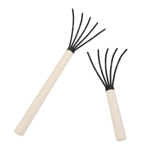 OUNONA 2個 高炭素鋼製シーフード掘りレーキ点 滑り止め木製ハンドル 効率的な潮干狩り 貝掘り用多目的ツール 軽量で耐久性があり貝殻やゴ