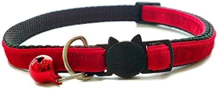 Velvet Cat Collars with Bell | Quick Safety Release Breakaway Buckle | Handmade in the UK | Available in Cat & Kitten Size | Red Velvet