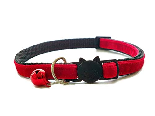 Velvet Cat Collars with Bell, Red Velvet, Kitten Collar (10cm - 18cm)
