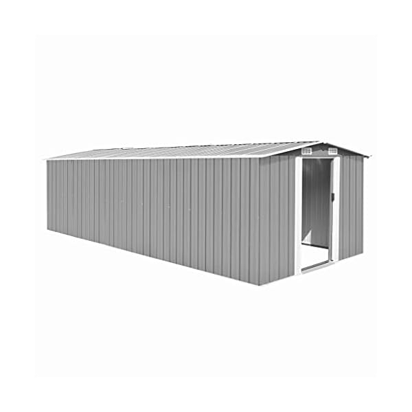 Geräteschuppen mit Schiebetür, 257x580x181 cm Garden, ShedGeräumiges Gartengerätehaus mit Fundament | Metall Gerätehaus…