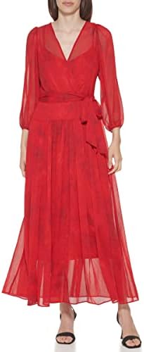 Calvin Klein Ladies’s Elegant Lengthy Sleeve V-Neck with Waist Tie Costume