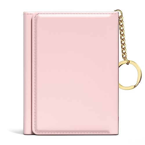 Image of Rouidr Women's Leather Wallet, RFID Blocking, Small Slim Trifold Wallet with 7 Card Slots & ID Window(Z-Pink)