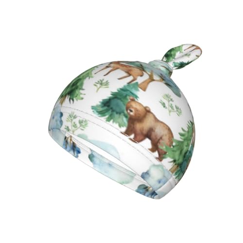 Image of Cute Animal Tree Bears Deer Newborn Swaddle Blanket with Beanie Hat Set Soft Baby Receiving Blankets Swaddle Swaddle Blankets for Baby Boys and Girls