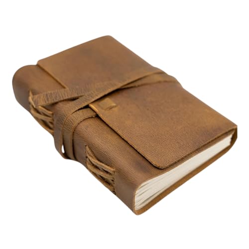 Image of Leather Journal Notebook 4X6 Handmade Light Brown Vintage Writing Journal with 240 Pages, Scratch Leather Diary, Travel Scrapbook, Sketchbook Gift for Men & Women