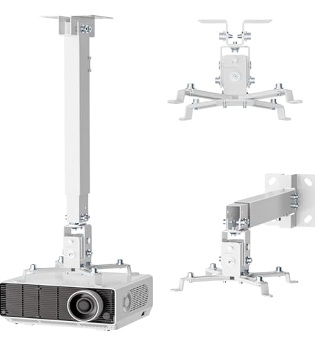 CAPRIGO Heavy Duty 1 Feet to 2 Feet (12 Inch to 24 Inch) Adjustable Projector Ceiling Mount Stand, Universal Projector Wall Mounting Bracket Kit with Swivel, Tilt & Height Adjustments (White-M447)