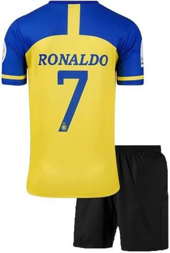 Ronaldo 7 Football Jersey with Black Shorts(Kid's, Boy's& Men)