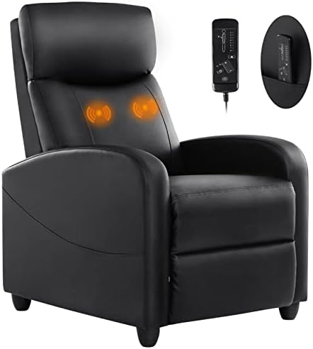 Recliner Chair for Living Room, PU Leather Massage Recliner Chair Winback Single Sofa Home Theater Chairs Adjustable Modern Reclining Chair with PU Leather Padded Seat Backrest for Adults (Black)