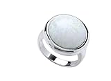 Opal Ring Large Opal Platinum Plated 925 Sterling Silver Ring (N)