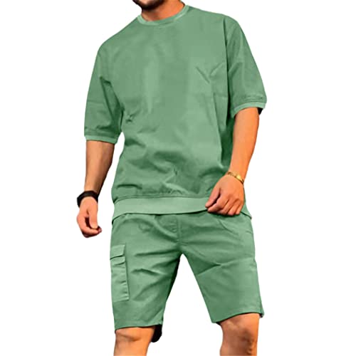 Survêtement d'été homme ensemble short cargo ample et haut décontracté vert XL