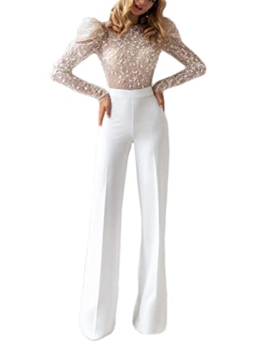 Minetom Damen Jumpsuit Elegant Langarm Schulterfrei Trägerlos Cocktail...