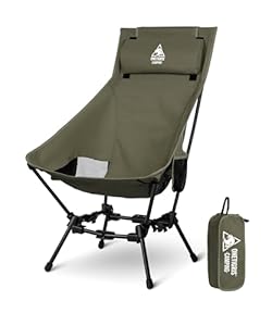 OneTigris DRAGONHIDE Campingstuhl Hochlehner faltbar 125 kg, Klappstuhl Camping leicht, Angelstuhl klappbar mit 2 Seitentaschen, Faltstuhl Ultraleicht für Outdoor, Wandern(Ranger Grün)
