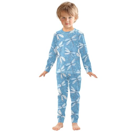Fustylead Beautiful Dragonflies on Blue Background 2-Piece Cotton Pajama Set, Long Sleeve Top and Matching Bottom3
