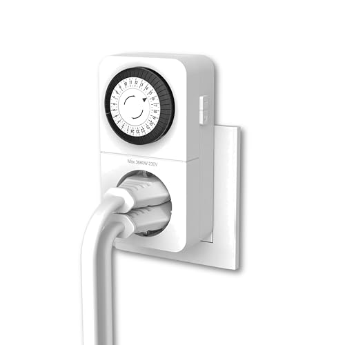 REV Zeitschaltuhr Steckdose COMBINI - 24h Format, 48 Zeiten a 30min - mechanischer Timer Steckdose mit Kombi-Stecksystem, max. 16A/3680W, wei&szlig;