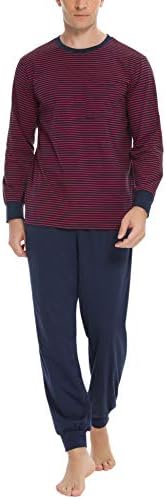 Sykooria Herren Schlafanzug lang mit Bündchen aus Baumwolle Zweiteiliger Pyjama Herren lang, Langarm Shirt & Schlafanzughose