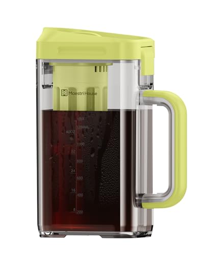 Maestri House Cold Brew Coffee Maker, 40oz Iced Tea and Coffee Maker Brewer Space Saving Tritan Pitcher, 350 Mesh Filter, 100% Leak-Proof