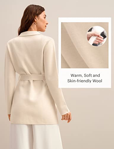 LilySilk Wool Blazer Cream Lapel Incana Knit Outerwear for Women Warm Soft Long Coat for Winter with Belt3