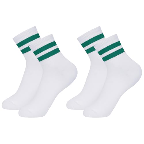 2 Pairs Striped Crew Socks for Women Vintage Style Breathable Ankle Socks for Women Fits US Womens Shoe Size 9-11 (Green)