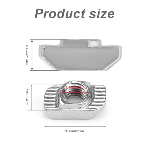 PARFCO Nutensteine M6, 140 Stück Kohlenstoffstahl Hammerkopfmutter M6, M6 Silber T-Förmiger Nutenstein, T-Nut-Hammermutter 30 Serie, für Bau, Zimmerei Aluminiumrahmenkonstruktionen