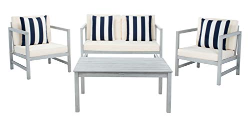 SAFAVIEH Outdoor Collection Montez Grey / Beige Cushions/ Striped Pillows...