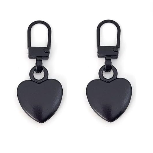 WinldMonmo 2Pcs Black Heart-Shaped Zipper Pull Replacement, Metal Luggage Zipper Pulls Slider, Zipper Fix Repair Kit for Luggage, Backpack, Jackets,