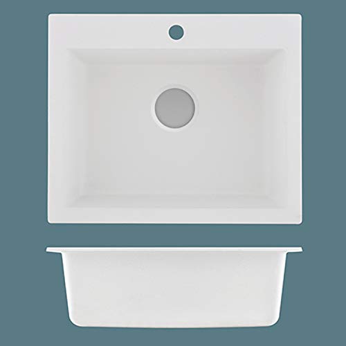 Commercial Quartz Stone Single Bowl Kitchen Sink 23 x 19 inch Topmount Drop-in Prep Bar Sink with 1-Hole, Milky White