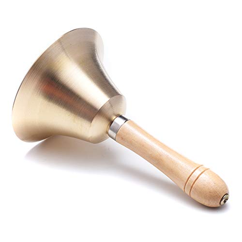Extra Loud Solid Brass Hand Call Bell With Wooden Handle #TOP4