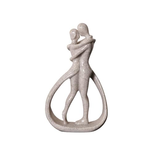 Modern Resin Couple Statue,Minimalist Embracing Figure on Circular Base Sculpture