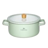 Gerlach 1760 Topf Kochtopf - 20 cm 3 L Emaille - Alle Herdarten - Deckel aus gehärtetem Glas - Pastellgrün Natur Enamel