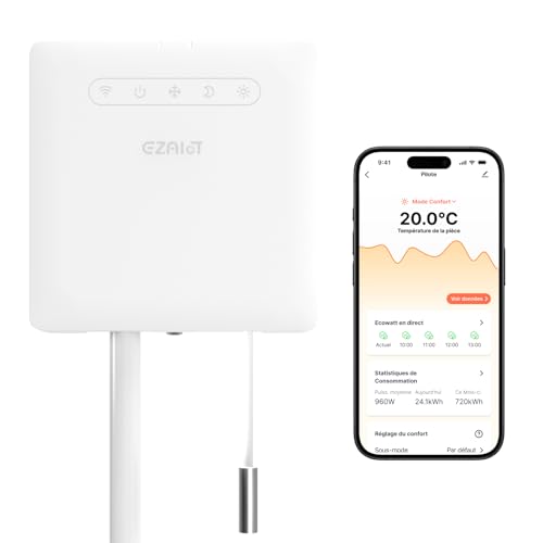 ezAIoT Thermostat connecté radiateur Electrique, programmateur Chauffage électrique, Fil Pilote connecté - sans Gateway, Suivi Conso & Économies d'Énergie