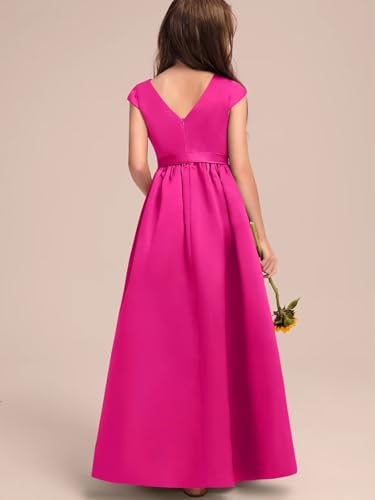 A-line Scoop Neck Junior Bridesmaid Dress with Bow Stain Flower Girl Dresses with Pockets2