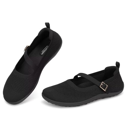 Frank Mully Women's Wide Width Flats Mary Jane Flat Comofortable Knit Ballet Flat Wide Toe Box Dress Shoes with Adjustable Straps2
