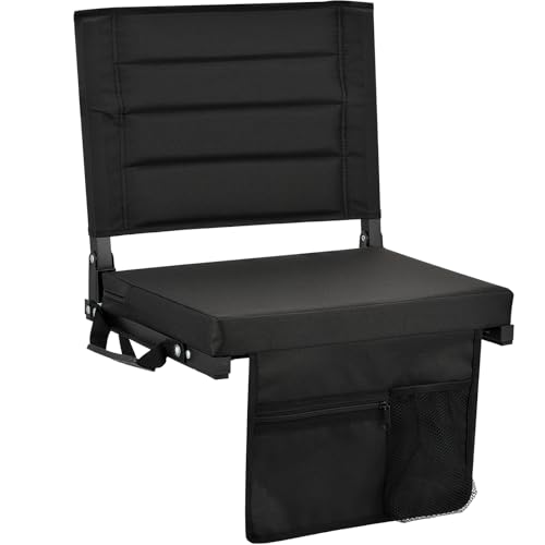 ZOTORUN Bleacher Chairs Stadium Seats Cushion with Back Support, Portable Folding Chair (1, Black)